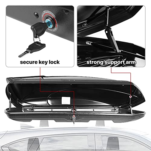 Image of DNA Motoring Extra Long XXL Lockable Rooftop Cargo Carrier Box Roof Luggage Storage Case w /Lock+Keys, 110Lb Capacity, 15 Cubic Ft.(Glossy Black),PT-ZTL-8294-GSBK