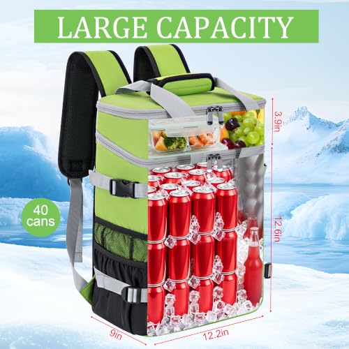 Image of Cooler Backpack Insulated Cooler Bag for Men & Women | 40 Cans Insulated Picnic Backpack with 2 Leak Proof Compartments for Picnic, BBQ Camping, Beach, Hiking, Green