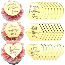Happy Mothers Day Cupcake Toppers, 24 Pieces Gold Mirror Acrylic, Circle Hexagon Heart Shapes