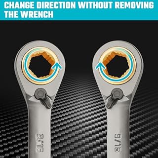 DURATECH Anti-slip 4-in-1 Reversible Ratcheting Box Wrench Set, Double Box End, SAE, 2-Piece, 5/16, 3/8, 7/16, 1/2 & 9/16, 5/8, 11/16, 3/4-Inch, CR-V Steel, Nickel Plated, with Rolling Pouch