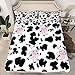 Kids Milk Cow Print Fitted Sheet Full Size,Farmhouse Cute Animal Bedding Set with 2 Pillowcases,Black and White Fur Sheet Set for Girls Teens Bedroom Gift, Soft Fabric All-Round Elastic Pocket