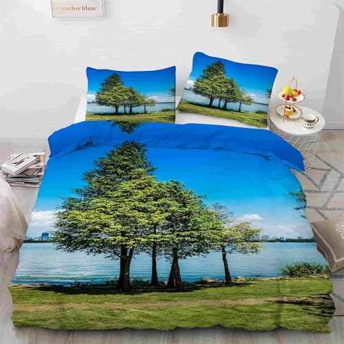 Housse de couette microfibre douce fini soigné ensemble de literie Cyprès bleu