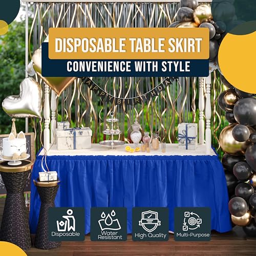 Exquisite Ruffle Table Skirt Dark Blue 6 Pack 14 Ft Long Table Skirts for Rectangle Tables 6ft Plus or Round Tables Skirts with Adhesive Strip for Gender Reveal Decor & Happy Birthday Parties