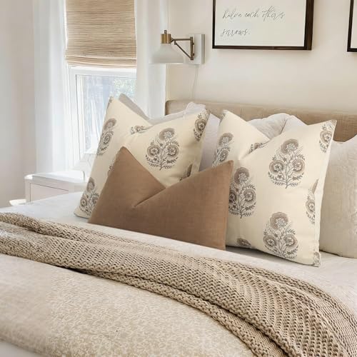 Image of YCOLL Vintage Floral Print Pillow Covers 12x20 Set of 2 Patterned Accent Decorative Cushion Covers Modern Farmhouse Throw Pillow Covers for Sofa Couch Chair Bed Living Room Home Decor, Light Brown