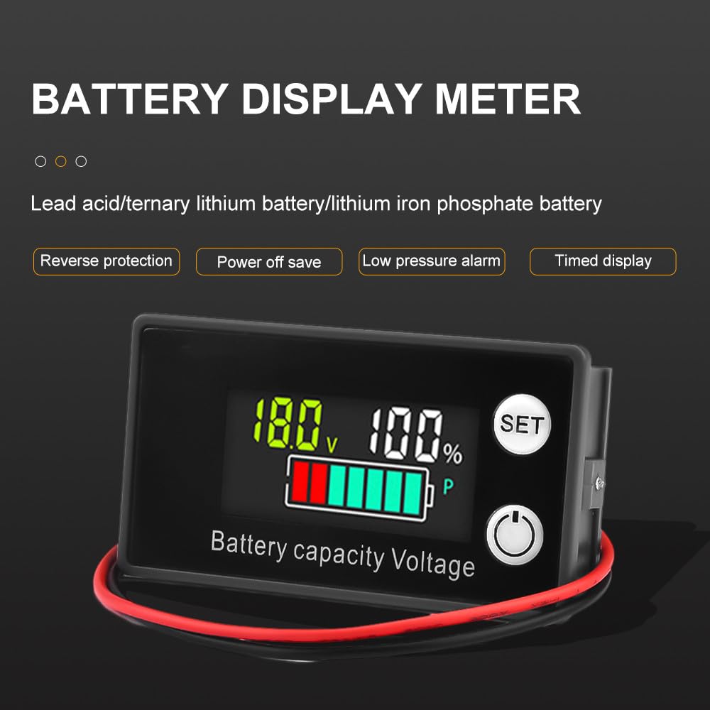 Monitor akumulatora 12V 24V 36V 48V 60V 72V 84V wielofunkcyjny miernik baterii DC8-100V LCD woltomierz samochodowy z alarmem czujnika temperatury do samochodów osobowych łodzi Motorhome.