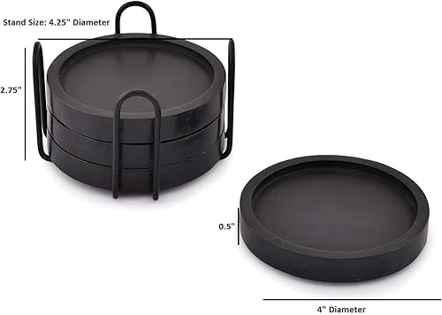 Miniatura 5 de NIRMAN Posavasos de madera para mesa de café, posavasos redondos con soporte para protección de mesa, juego de 4 (4 x 4 x 0.5 pulgadas) (negro)