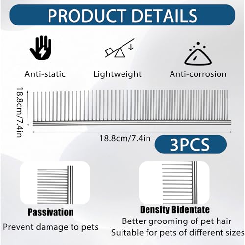 3 Stück Edelstahl Hundekamm Hunde Kamm Zur Fellpflege Tierkamm Für Katzen Hundekämme Stahlkamm Zur Hundepflege Feinzahniger Kamm Katzenkamm Für Verfilztes Haar Metallkamm Für Haustiere(19cm)