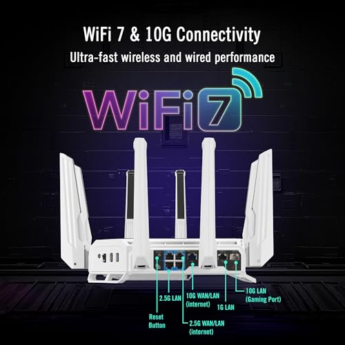 Image of ASUS GT-BE19000AI Tri-Band WiFi 7 (802.11be) AI Gaming Router, 320MHz Bandwidth & 4096-QAM, MLO, Dual 10G Ports, AI Game Boost, Gaming Network, Aura RGB, AiMesh Support, Guest Network Pro
