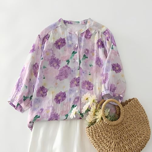 Image of Gufrina Women's Casual Button-Down Shirt with Multicolor Floral Print & Half Sleeves, Collar Neck (TOP-124)