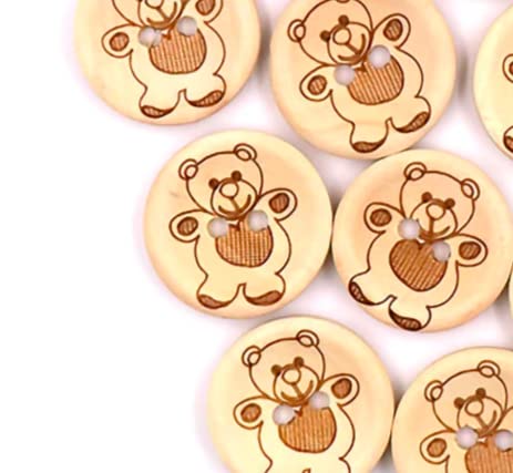 Lot De 25 Boutons En Bois Motif Ours Teddy - 15mm 2 Trous - Pour Vêtements Faits Main