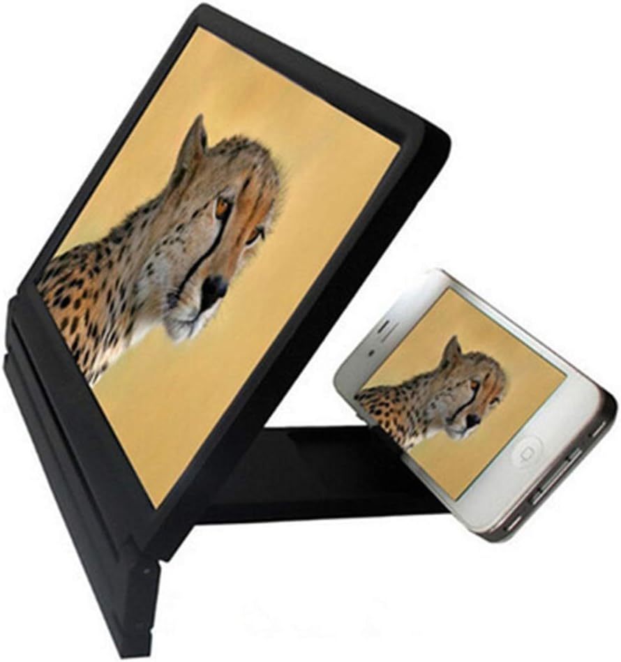 12 Screen Magnifier 3D Smart Mobile Phone Movies Amplifier with Speaker， protable Phone Projector with Foldable accessorie and All Smart Phone (Black)(D)
