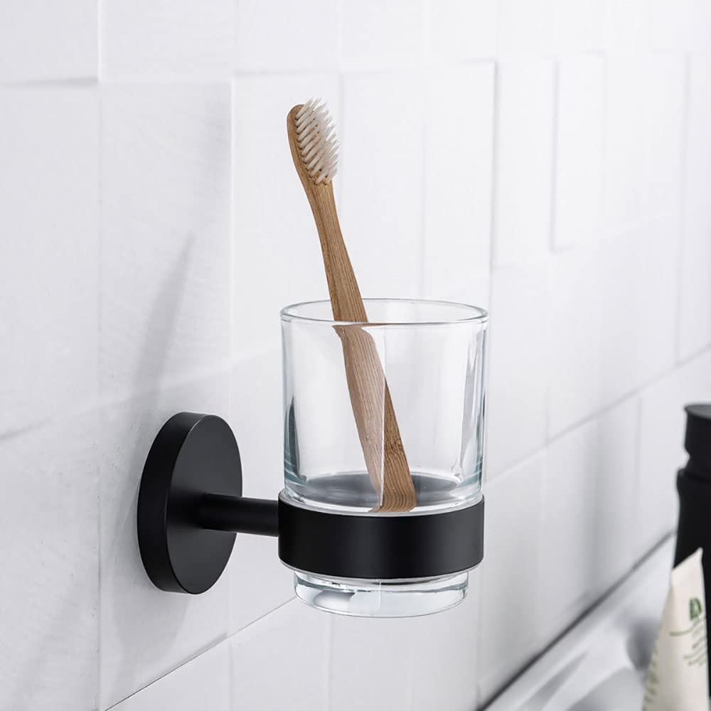 Portaspazzolino da Denti Portaspazzolino da Denti a Parete con Bicchiere in Vetro, for Bagno e lavabo, Viti di Fissaggio nascoste