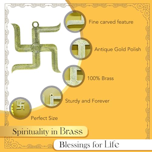 Image of Ekhasa Brass Swastik Wall Hanging Yantra | Swastika for Door Entrance for Vastu | Sathiya Front Door Decoration Items | Goodluck Positive Energy Religious Symbols Pooja Temple Decor House Warming Gift