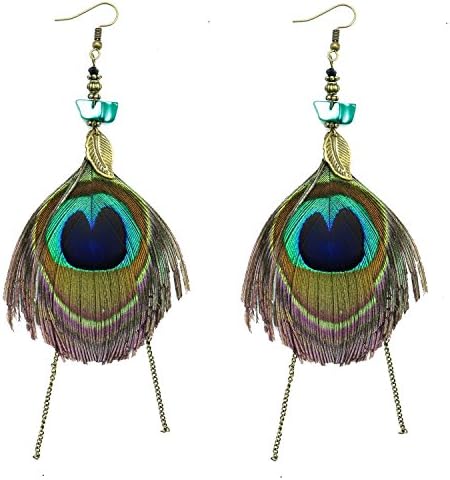 HUELE 1 Pair Earrings Vintage Bohemian Peacock Feather Earrings for Women/Girl