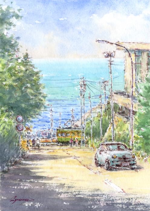 水彩画原画　富士山と江ノ電・七里ガ浜 it-676195e5d835c-1200.jpg
