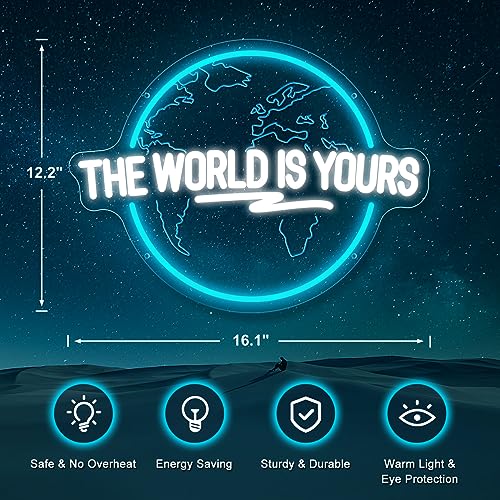 Image of The World Is Yours Neon Sign Carved Planet The World Is Yours LED Signs for Wall Decor Neon Lights for Bedroom Classroom Man Cave Game Room Birthday Cristmas Gifts for Friends Lover