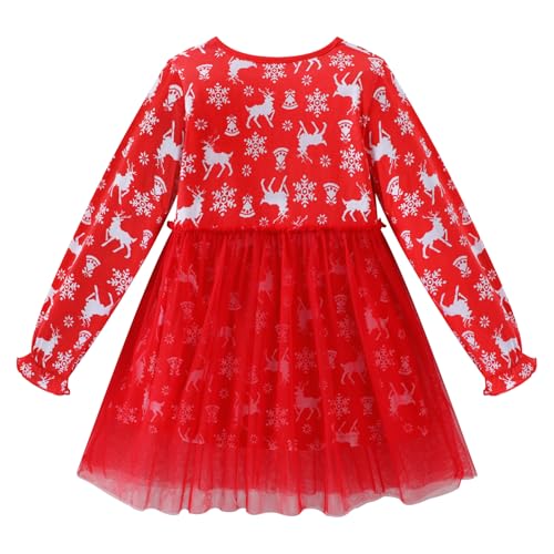 HILEELANG Little Toddler Girl Red Christmas Dress Cotton Long Sleeve Party Outfits with Hairband2