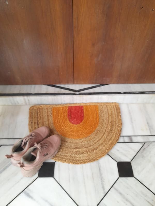 Miniatura 3 de Jaipur Art & Rugs - Tapete para puerta delantera de yute natural hecho a mano indio, tapete medio redondo, 30 x 50 pulgadas, tapetes para puerta al