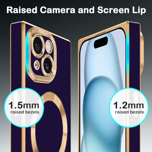 Coque iPhone 15 violette magnétique transparente avec dos antichoc - 6