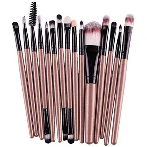 Sankuwen 15PCs Makeup Brush Set Tools Toiletry Kit (Golden-Black)