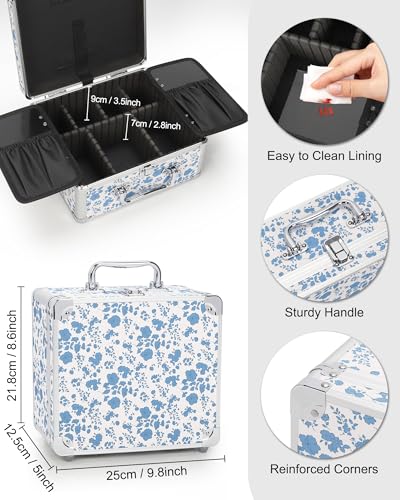 Image of Relavel Makeup Bag with LED Mirror, Makeup Box Travel Train Case with Rechargeable Lighted Mirror, Cosmetic Brush Organizer Storage for Makeup Artists Gifts for Women and Girls, Floral Print