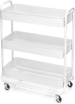Simply Tidy Hudson White 3-Tier Metal Rolling Cart - Multi-Functional Storage Cart for Home, Office, and Kitchen - 1 Pack
