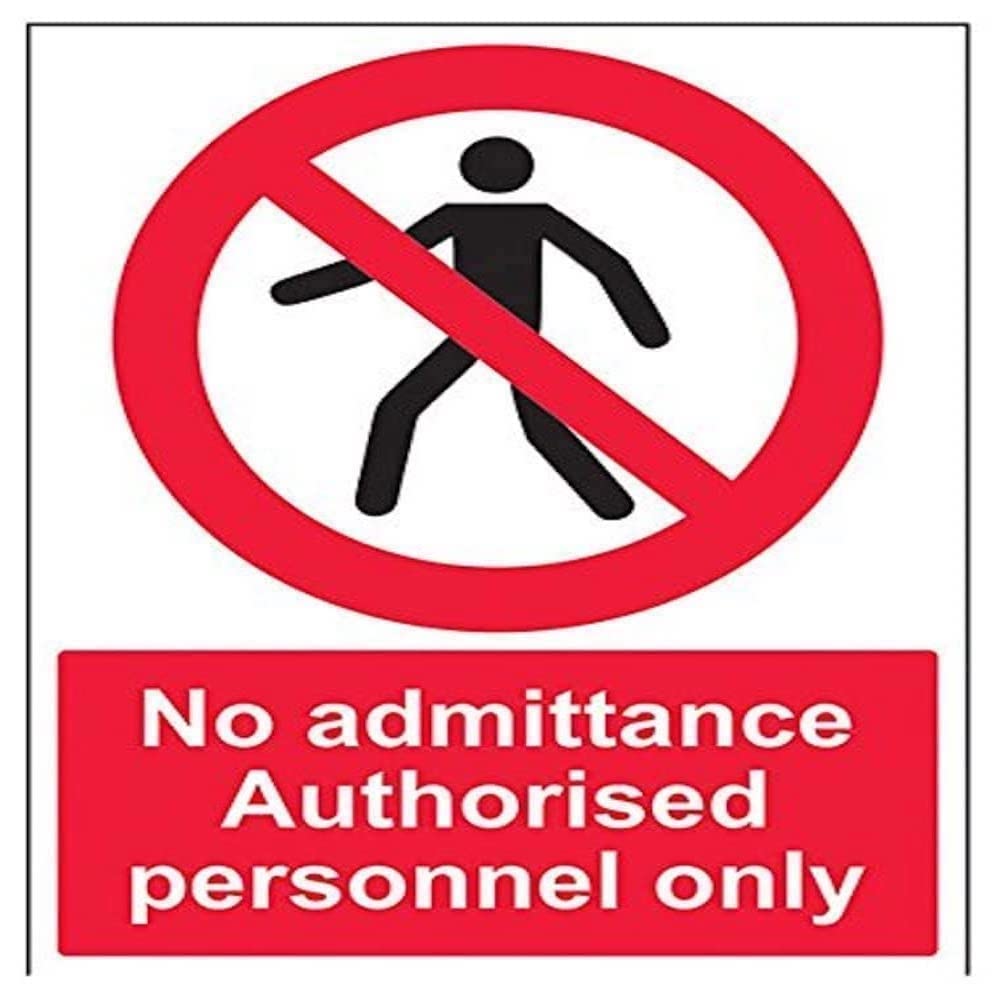 V Safety 52019BC-R No Admittance Authorised Personnel Only Pedestrian Sign - Portrait - 300mm x 400mm - 1mm Rigid Plastic, Black/Red