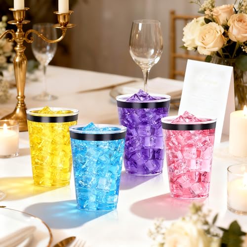 Image of 120 Pcs Black Plastic Cups,12oz Black Rimmed Plastic Cups,Heavy Duty Disposable Plastiic Wine Glasses Cocktail Glasses Premium Cup with Black Rim for Party,Wedding,Christmas
