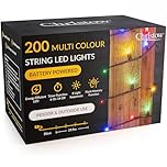 CHRISTOW Christmas Fairy Lights Battery Operated, Multi-Coloured LED String Lighting with Timer, Indoor & Outdoor, 8 Light Modes Flashing & Static, Green Cable (200 LED / 20m Lit Length)