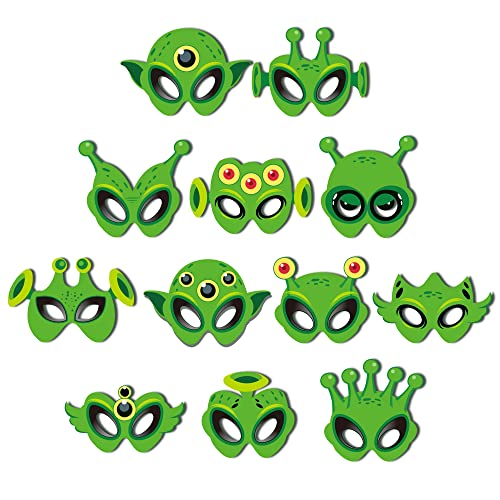 Yipinu Cartoon Alien Themed Masks (Pack Of 12) Ufo Party Decorations, Unidentified Creature Birthday Party Costumes, Children's Cosplay Accessories #TOP6