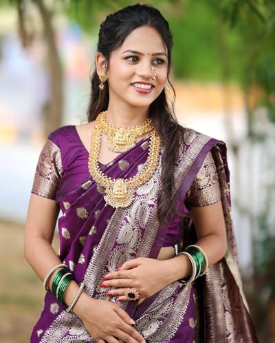 Image of Sugathari Women's Maroon Banarasi Kanchipuram Art Silk Saree for Women - Traditional Wedding & Party Saree with Blouse Piece - Ethnic Indian Silk Saree for Bridal, Festive (KS-156)