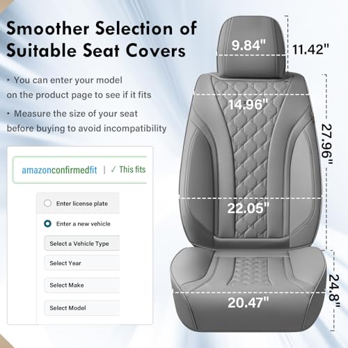 Image of Coverado Car Seat Covers Front Seats, Gray Seat Covers, Breathable Perforated Design, Luxurious Diamond Leather Car Seat Cover, 2 Pack Car Seat Protector Front Seat Cover Universal Fit Most Cars