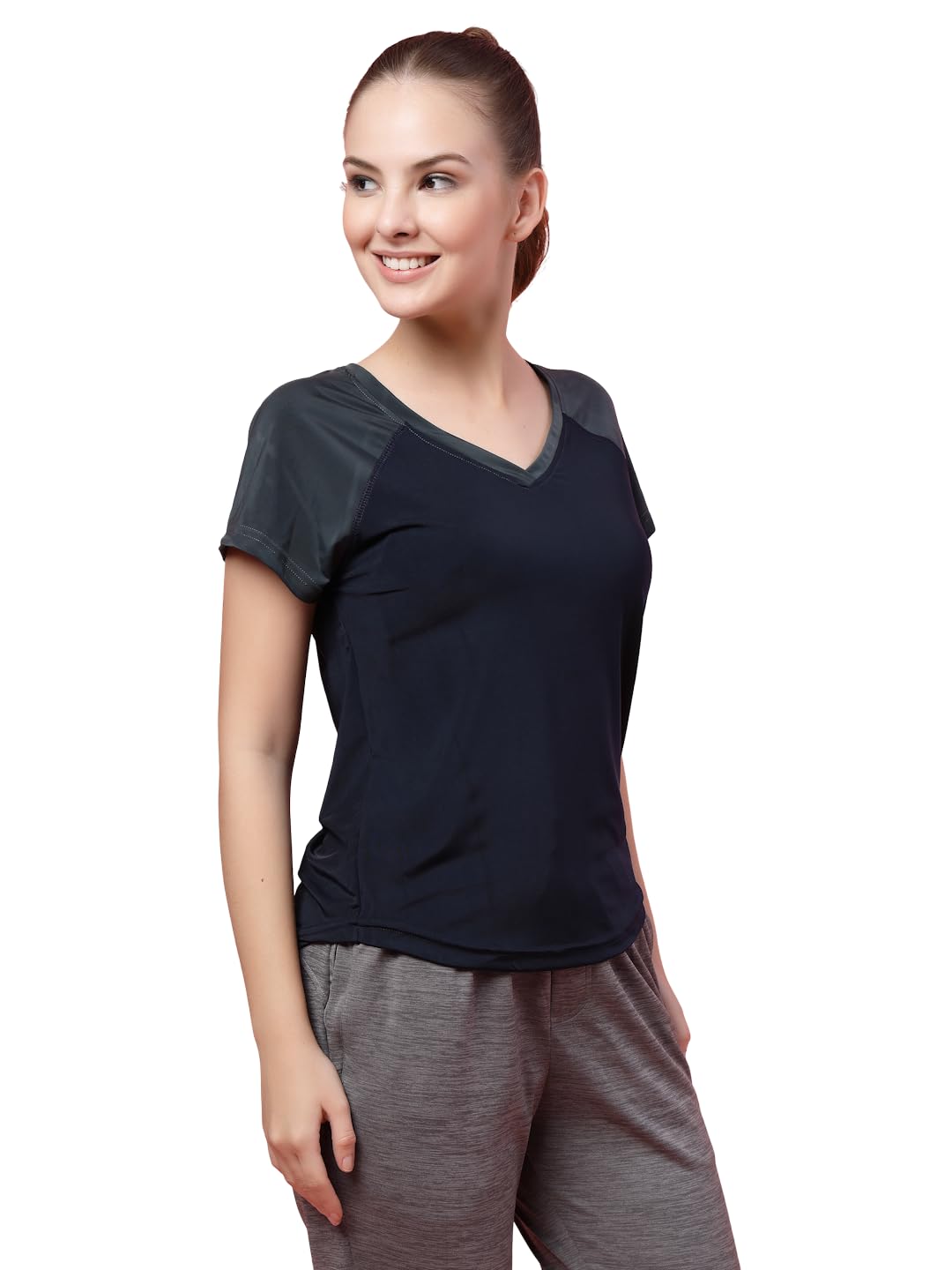UZARUS Women’s V-Neck Regular Fit Gym T-Shirt | Soft Lightweight & Stretchable Fabric | Activewear Top for Workout Yoga Running Exercise Casual Wear