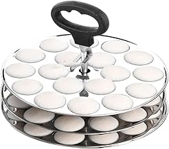 Next Future 5-Star Stainless Steel Mini Idli Plates set of 3 | Mini Idli Stand | Mini Idli Maker Stand with 54 Idli Kulis, High Polish with Rod Picker Handle (3 Plates)