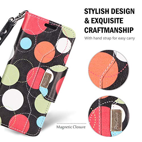 Procase Galaxy S8 Wallet Case, Flip Kickstand Case With Card Slots Mirror Wristlet, Folding Stand Protective Cover For Galaxy S8 2017 -Circles #TOP3