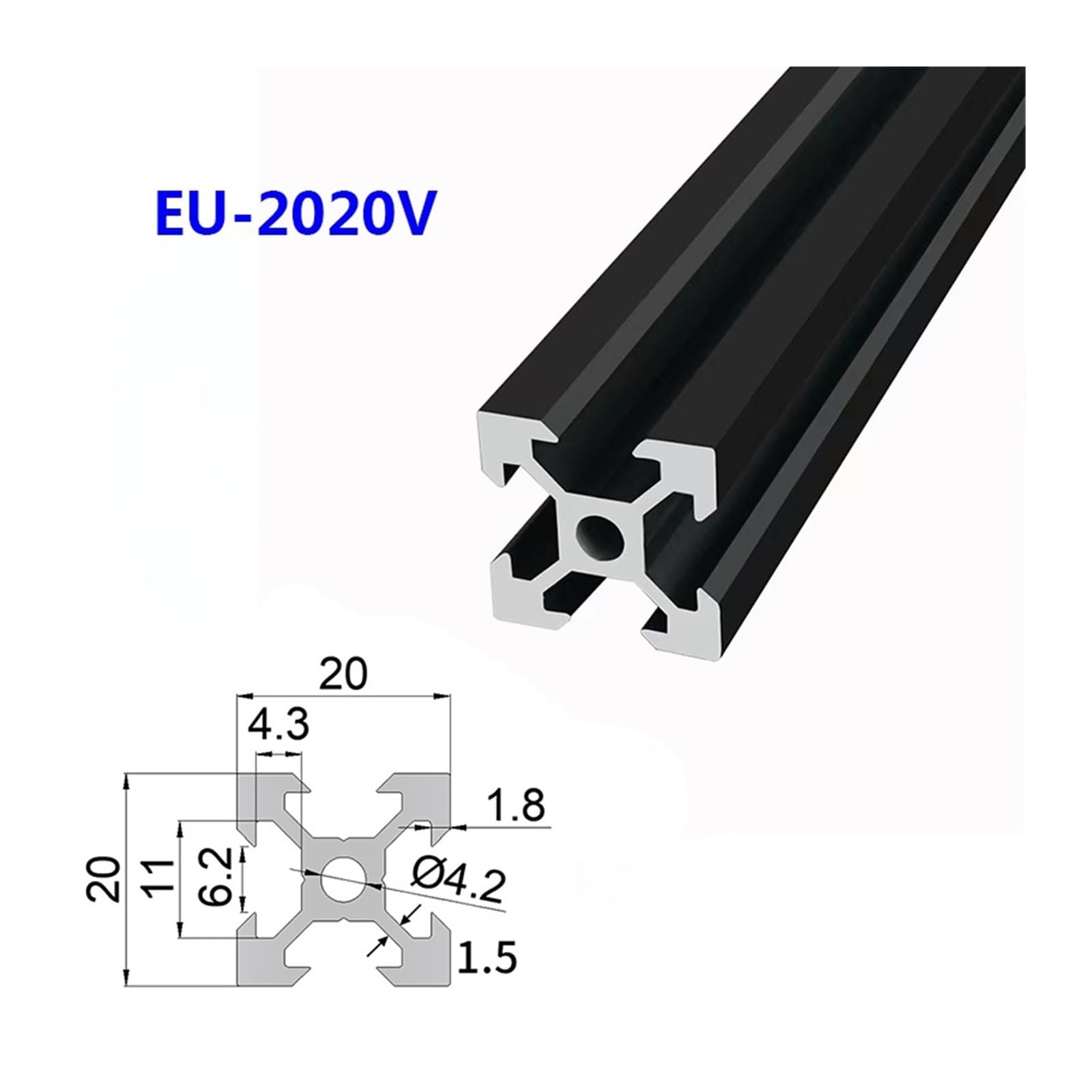 Aluminiowy profil z rowkiem V 2020 | Czarna szyna V-Slot 2020 V do drukarki 3D CNC: ruch liniowy(230mm,2020V)