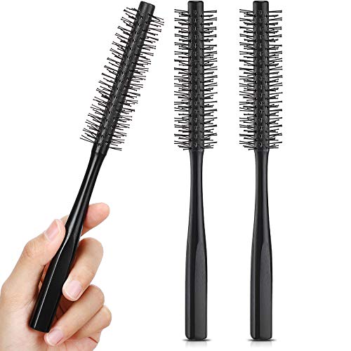 3 Pieces Small Round Barrel Brush for Short Hair, 1.2 Inch Bang Brush Quiff Roller Nylon Bristle for Styling, Beard, Thin Hair, Fine hair, Curling (Black)
