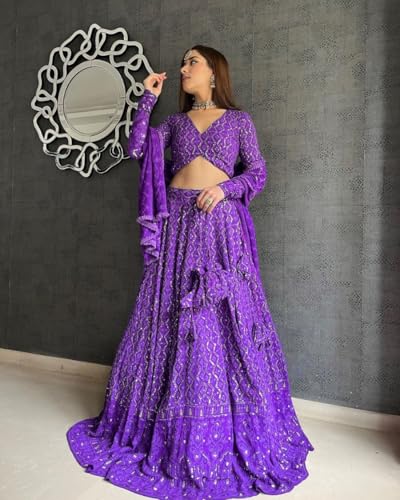 Image of JIHU CULTURE Georgette Sequence Lucknowi Embroidery Work Semi sttiched Lehenga choli set for women