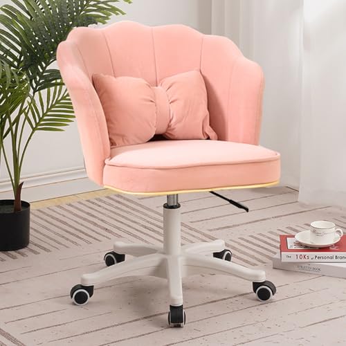 funrautz Silla giratoria de pétalos de terciopelo, silla de escritorio de altura ajustable, sillas de oficina con ruedas, sillón tapizado moderno, taburete de maquillaje para dormitorio, sala de estar