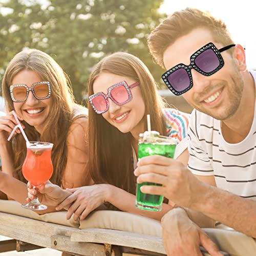 Weewooday 24 Pairs Crystal Oversize Sunglasses Square Diamond Glitter Sparkly Sunglasses Retro Thick Frame Rhinestone Square Bling 60,70's Disco Accessories for Women Men4