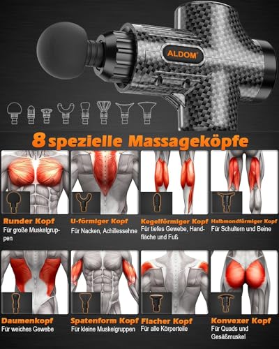 Massagepistole für Muskelmassage, Tiefenmassagegerät mit 30 verstellbaren Stufen, 8 Massageköpfen und LCD-Display 4800 U/min, zur Linderung von Schmerzen und Muskelsteifheit 4