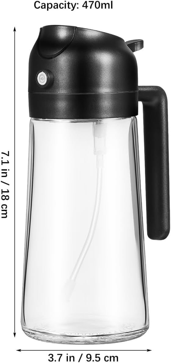 Cabilock Olive Oil Dispenser Bottle 2 in 1 Oil Sprayer and Pourer Glass Dispenser Container with Wide Mouth One Hand Operation for Cooking Salad Home Kitchen and Camping image 2