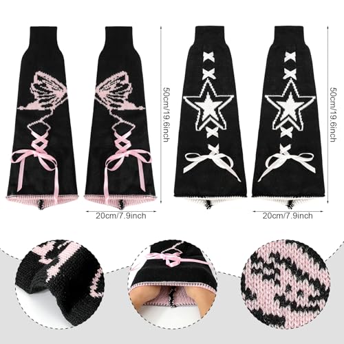 XEPST Leg Warmers Harajuku Leg Warmers Kawaii Leg Warmers for Girls Women, 2 Pairs of Lolita Knit Leg Warmer Socks Gothic Leg Cover for 80s Accessories, 50cm3