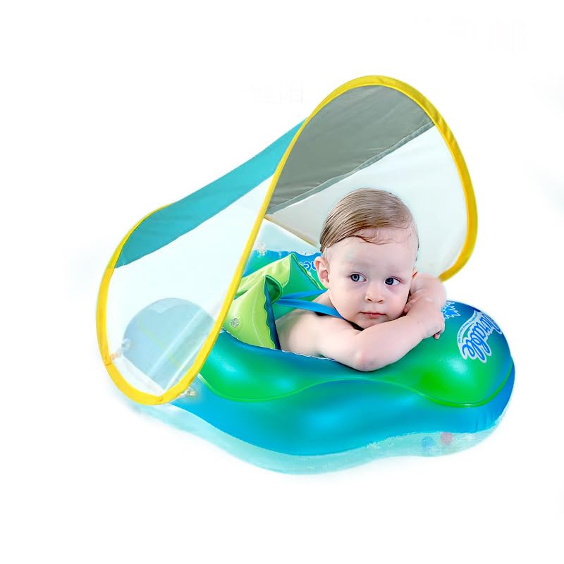 Flotador de Piscina para bebé con toldo de protección Solar UPF50+ Asiento de Seguridad Ajustable, Flotador de Piscina para niños pequeños para 12-36 Meses
