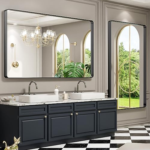 image for LOAAO Black Metal Framed Bathroom Mirror for Wall, Large 60X36 Inch Ro