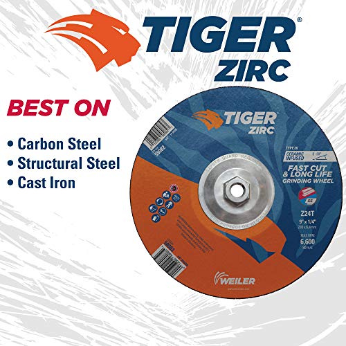 Image of Weiler 58082 9 inch x1 /4 inch, Tiger Zirc Type 28 Grinding Wheel, Z24T, 5 /8 inch-11 Nut (Pack of 10)