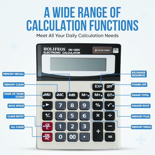 Calculator, 12-Digit Large LCD Display Calculators Desktop, Big Button Desk Calculator, Dual Powered Calculators for Office/School, Desktop Calculator with Standard Function, Basic Calculator