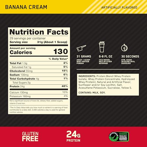 Optimum Nutrition Gold Standard Whey Protein Powder, Banana Cream, 2 LB - image 3