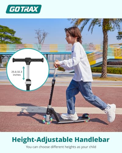 Image of Gotrax K03 Kick Scooter for Kids, 5 inch LED RGB Lighted Wheels, 4.6 Lbs Lightweight and One-Click Detachable Design, Height Adjustable Handlebars, Anti-Slip Deck and Max Load 110 Lbs for Boy&Girl Age 3+