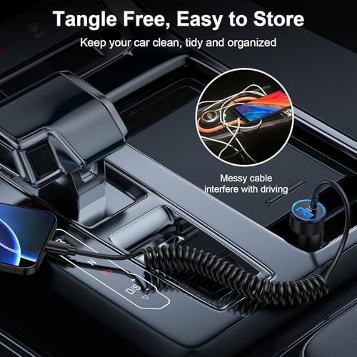 USB Zigarettenanzünder Adapter, 3.4A Schnell Kfz Ladekabel USB C Auto Ladegerät mit 1.2M Spiralkabel USBC für Samsung Galaxy S25 Ultra/S24 FE/S23/S22/S21/A56 5G/A55/A54/A36/A17/A16/A15, iPhone 16/15 – Bild 5